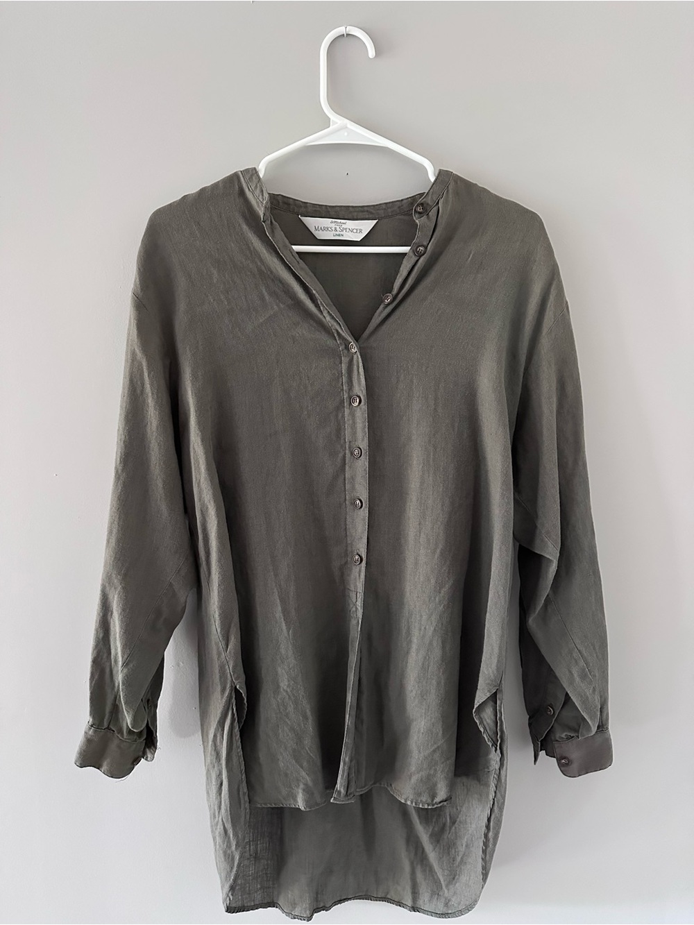 Marks & Spencer Linen Green Button Down